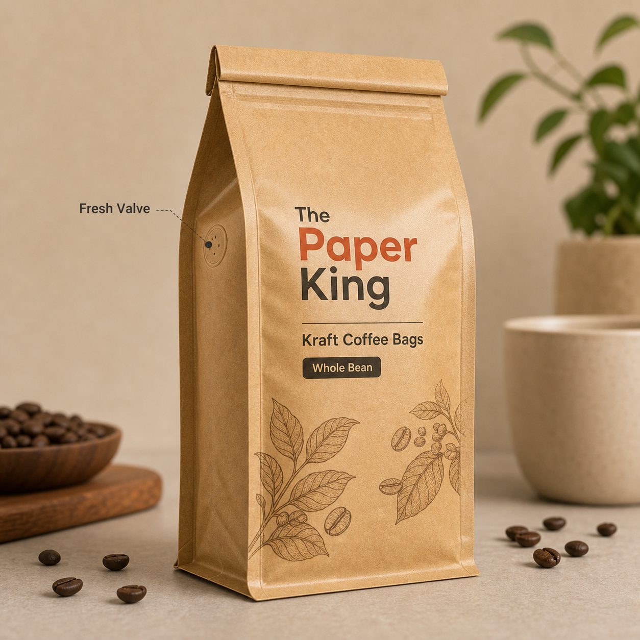 Kraft side-gusset coffee bag with freshness valve