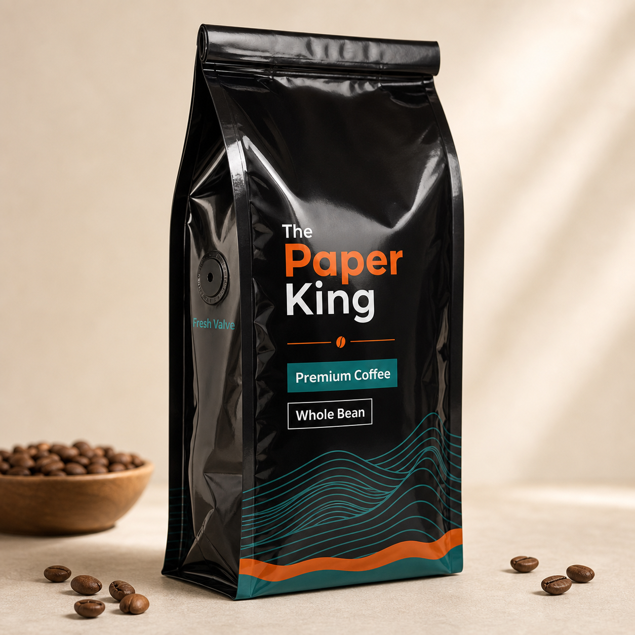 Premium black side-gusset coffee bag with side freshness valve