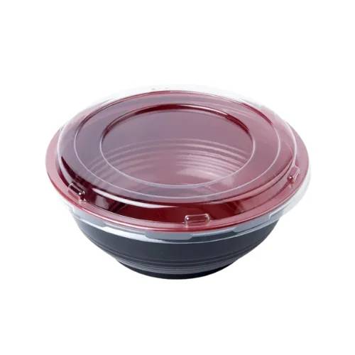 Black & Red Plastic Ribbed Bowl