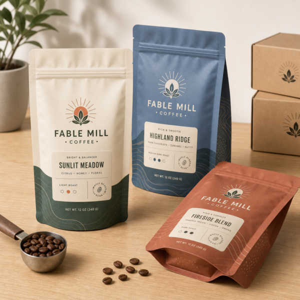 Custom stand-up coffee pouch packaging gallery