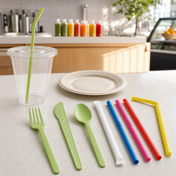 Plant-based cutlery straws cup and molded-fiber plate
