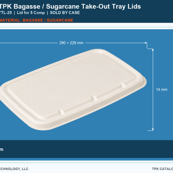 Bagasse / Sugarcane Take-Out Tray Lids TTL-25 retail food container image